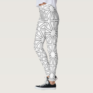 Legging Padrão Geométrico Moderno de Estrela em Preto e Br
