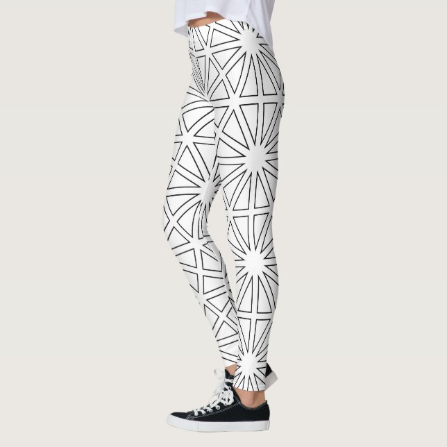 Legging Padrão Geométrico Moderno de Estrela em Preto e Br (Esquerda)