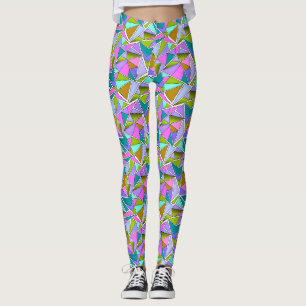 Legging Padrão geométrico neon brilhante multicolorido