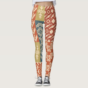 Legging Padrão Geométrico Patchwork Étnico-less