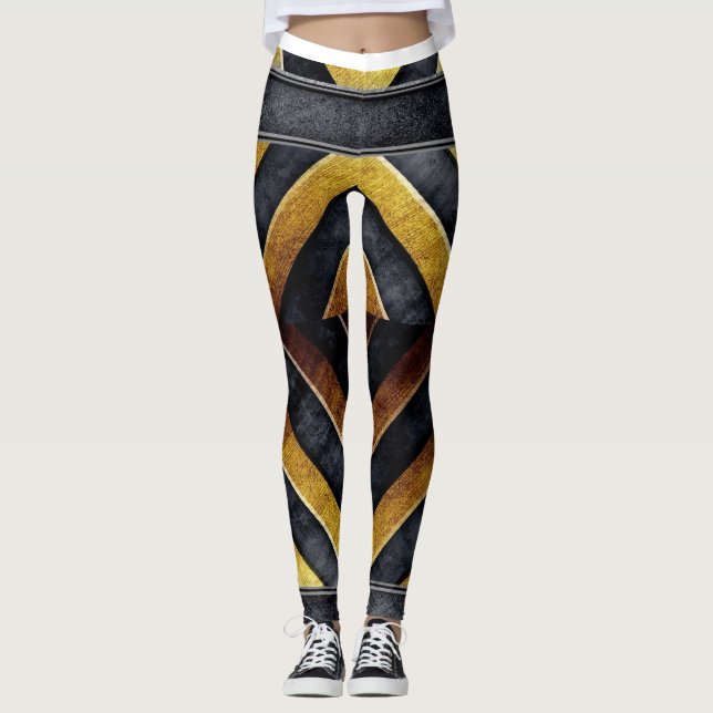 Legging padrão geométrico preto e dourado (Frente)