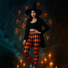 Legging Padrão Geométrico Preto Vermelho Diamante Hallowee