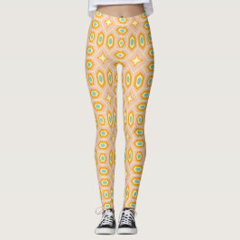 Legging Padrão geométrico retrô com hexágonos e estrelas