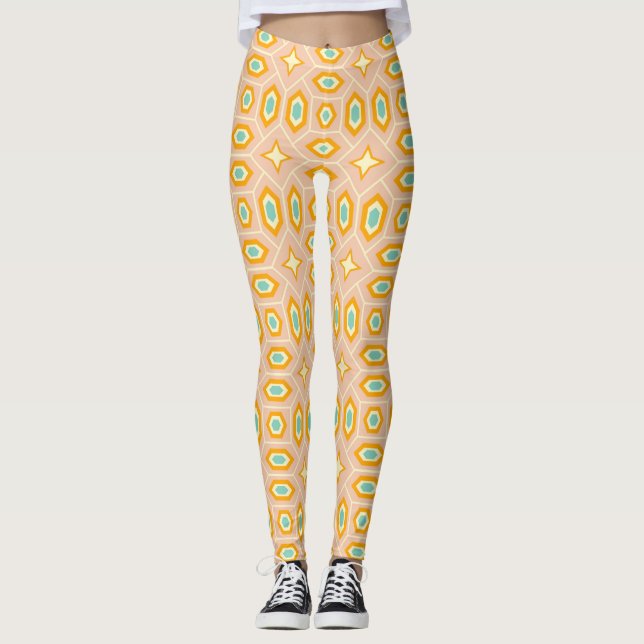 Legging Padrão geométrico retrô com hexágonos e estrelas (Frente)