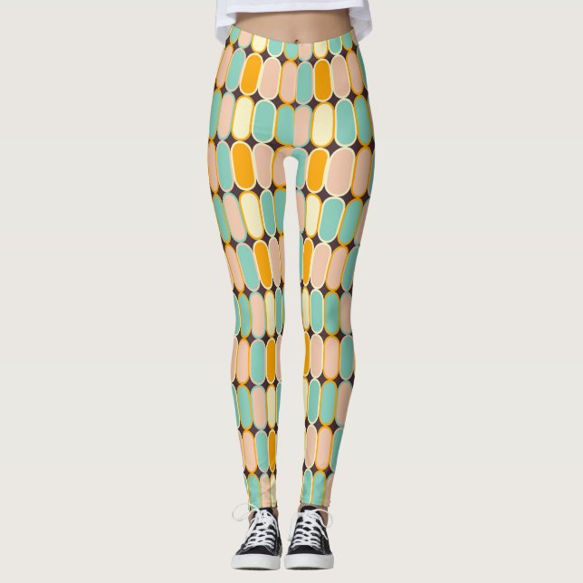 Legging Padrão geométrico retrô com ovais verticais (Frente)