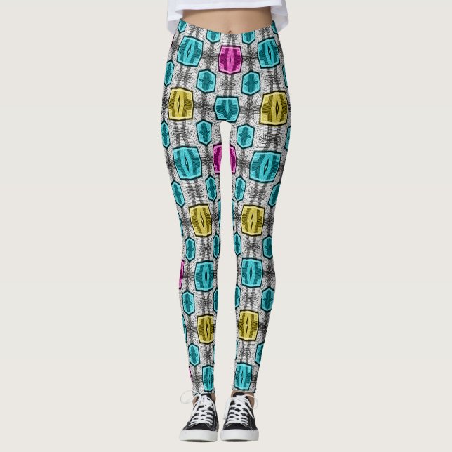 Legging Padrão geométrico retro sexagenta (Frente)