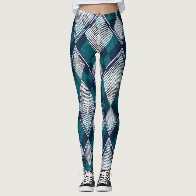 Legging Padrão Geométrico Rhombic Turquoise Sem Vista (Frente)