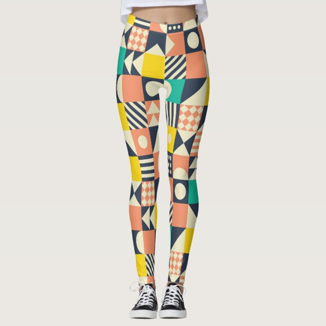 Legging Padrão geométrico sem costura colorido (Frente)