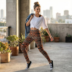 Legging Padrão Geométrico Trendy Orange & Black Op Art