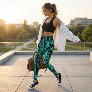 Legging Padrão Geométrico Trendy Teal & Black Op Art