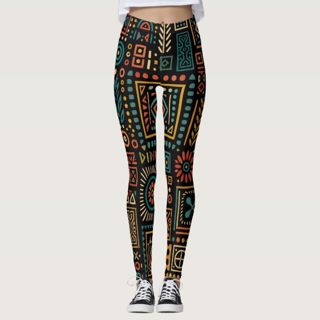 Legging Padrão Geométrico Tribal Moderno (Frente)