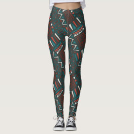 Legging Padrão Geométrico Tribal Negrito em Vermelho, Teal