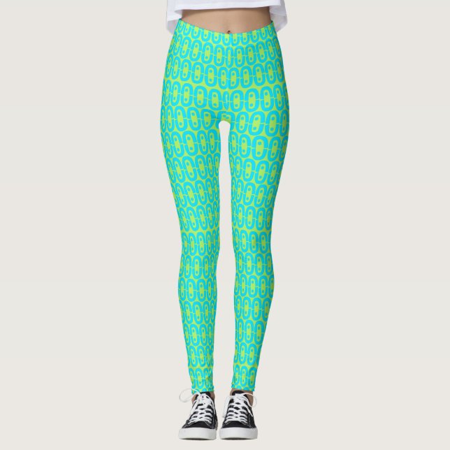 Legging Padrão Geométrico Turquesa e Verde Lima (Frente)