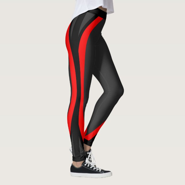 Legging Padrão Geométrico Vermelho e Preto Moderno (Direita)