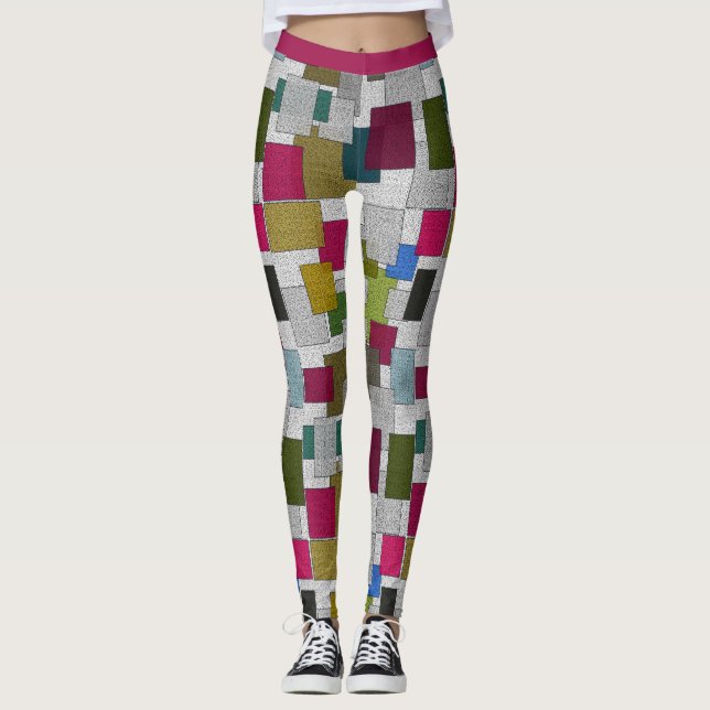 Legging Padrão Geométrico Yoga da Cinza Roxa da Arte Moder (Frente)