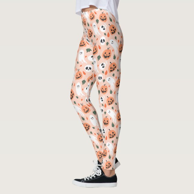 Legging Padrão Ghost e Jack-O-Lanterna Bonito (Esquerda)