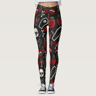 Legging Padrão Gótico de Vampiro | R Pombas Morcegos Cavei
