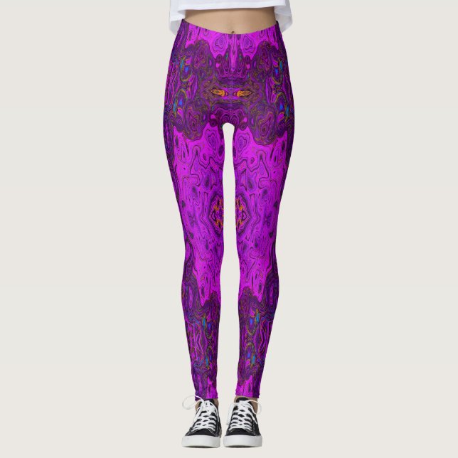 Legging Padrão Groovy Abstrato Magenta e Preto (Frente)