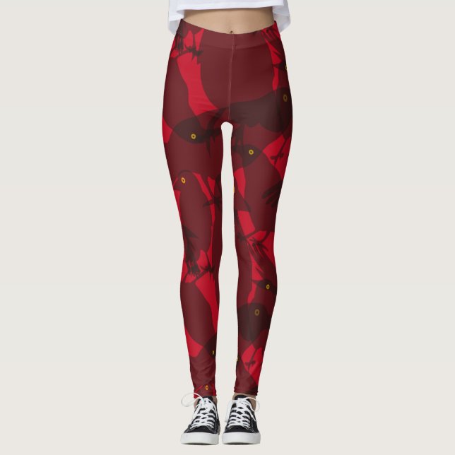 Legging Padrão Halloween de Aves de Mau de Halloween (Frente)