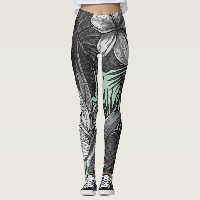Legging Padrão Havaiano Floral com Verde Claro (Frente)