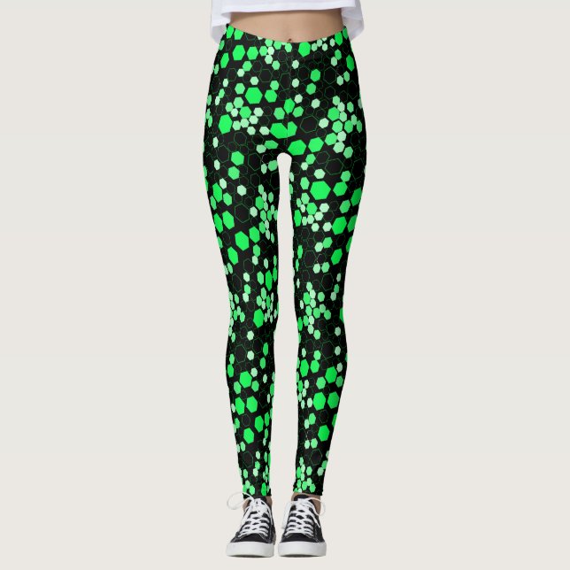 Legging Padrão hexágono 02b.Verde Preto BG (Frente)