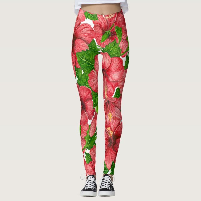 Legging Padrão hibiscus vermelho II (Frente)