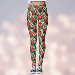 Legging Padrão Holly de Natal Vermelho e Verde<br><div class="desc">Este padrão festivo apresenta groselhas vermelhas e folhagem verde contra um fundo verde mais escuro. Esconda os corredores,  adicione diversão ao seu exercício,  ou faça tarefas em estilo com estas engraçadas leggings coloridas.</div>