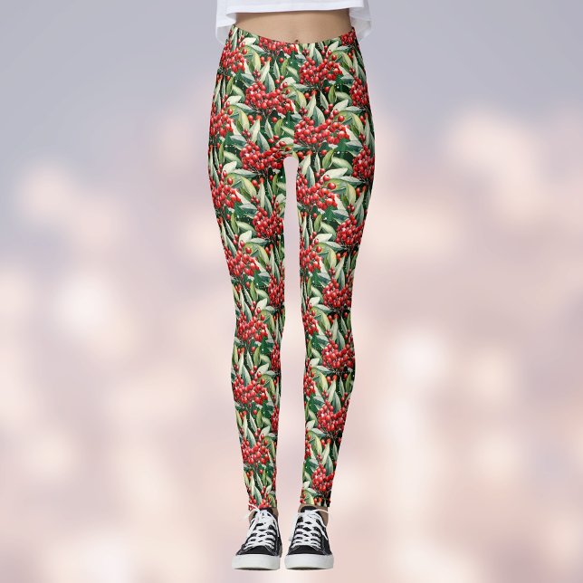 Legging Padrão Holly de Natal Vermelho e Verde (Criador carregado)