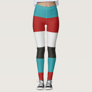 Legging Padrão Horizontal Strik Cinza Vermelha Turquesa E