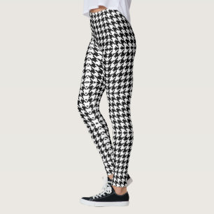 Legging padrão houndstoth geométrico preto e branco
