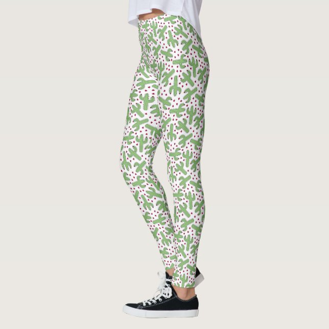 Legging Padrão Ilustrado De Cactus E Flores Rosa (Esquerda)