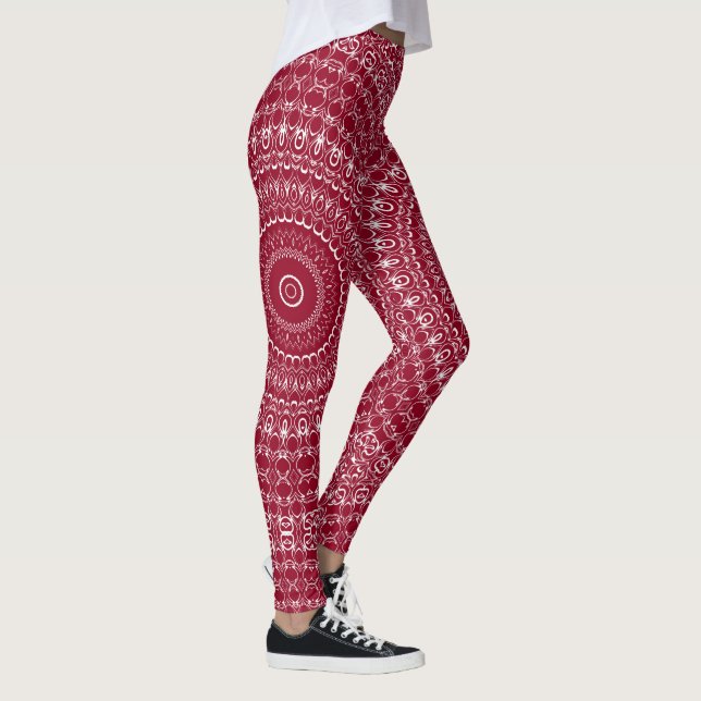 Legging Padrão Intricado de Mandala Burgundy e Branco (Direita)