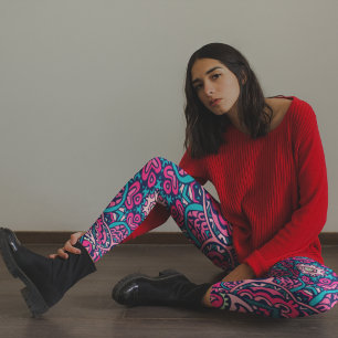 Legging Padrão Intricate Mandala rosa e azul