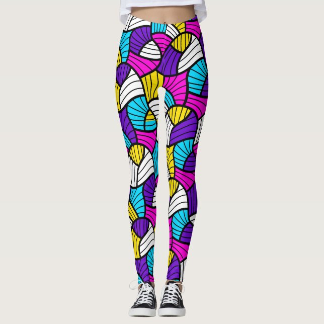 Legging Padrão Invisível das Linhas Abstrato Coloridas (Frente)