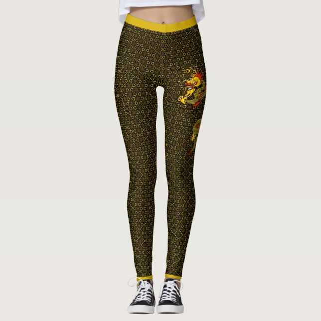 Legging Padrão Japonês e Dragão Negro (Frente)