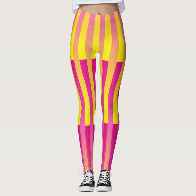Legging Padrão Laranja Amarelo Cor-de-Rosa Strike (Frente)