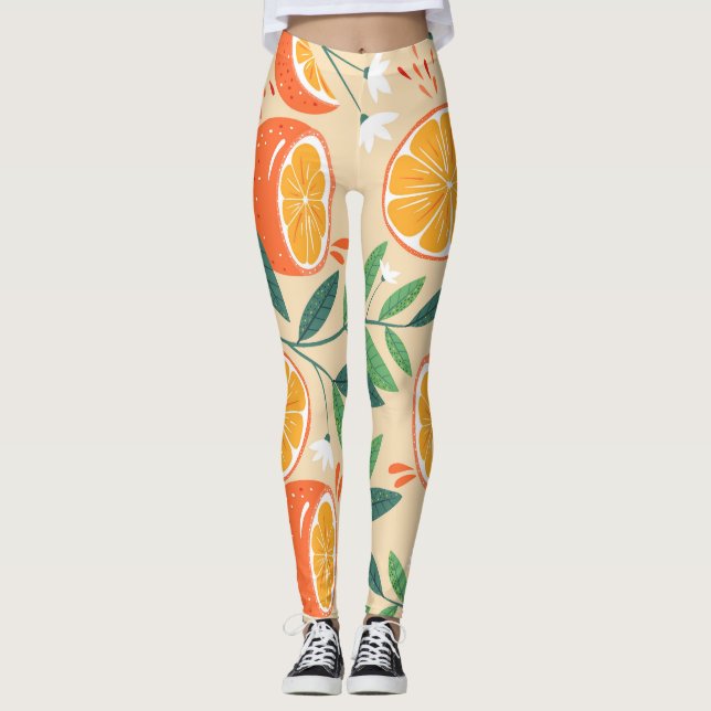 Legging Padrão laranja sem costura, arte de colheita de ab (Frente)