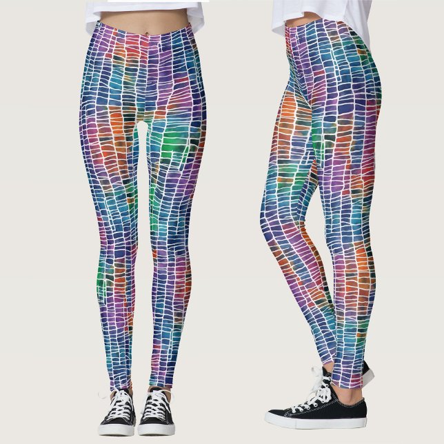 Legging Padrão legal de Abstrato Artsy Rainbow Watercolor (Criador carregado)