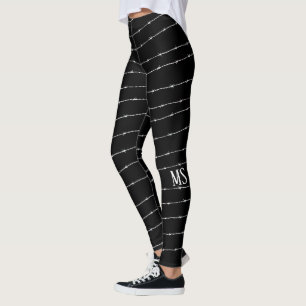 Legging Padrão legal de arame farpado preto e branco Mono