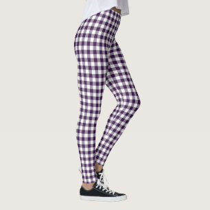 Legging Padrão legal de verificação de bufalos roxo e bran