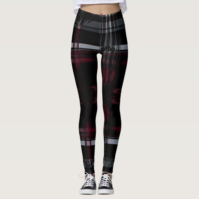 Legging Padrão legal de Xadrez Gótica Grunge Grungy Grunge (Frente)