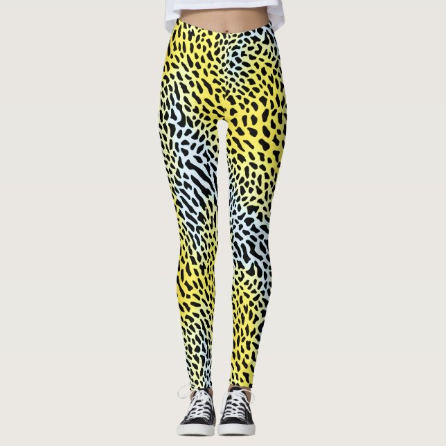 Legging Padrão-Leopardo de Gradiente Amarelo Artsy Abstrat (Frente)