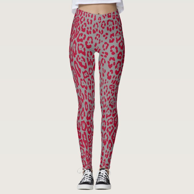 Legging Padrão leopardo em vermelho e cinza (Frente)