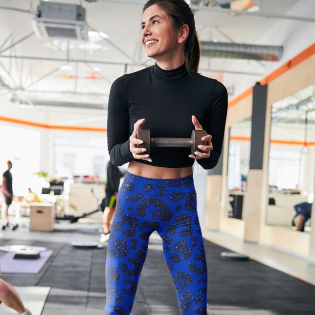 Legging Padrão-Leopardo Moderno Azul-Glittery (Criador carregado)