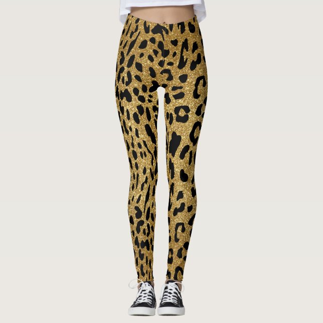Legging Padrão-Leopardo Suave Glitter Dourado (Frente)