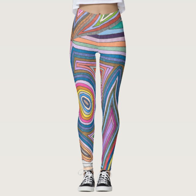 Legging Padrão Listrado Geométrico Abstrato Vibrante (Frente)