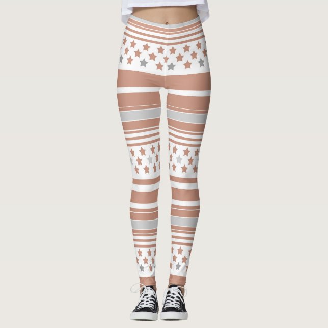Legging Padrão listrado marrom com estrelas (Frente)