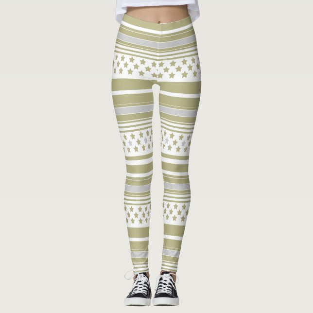 Legging Padrão listrado oliva com estrelas (Frente)