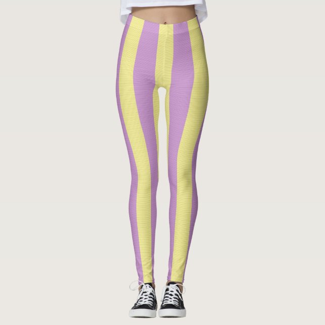 Legging Padrão listrado roxo e amarelo (Frente)