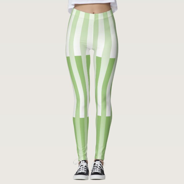 Legging Padrão Listrado Verde Branco (Frente)